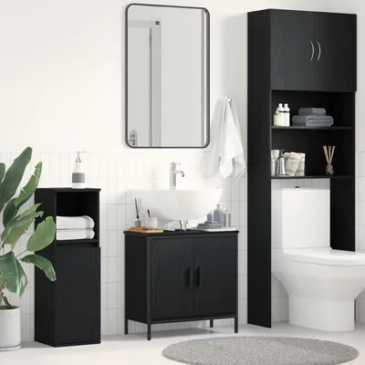 Produktbild von Waschbeckenunterschrank Schwarz Eiche 60x30x60 cm Holzwerkstoff, Badezimmerschränke DesignMöbel Neu