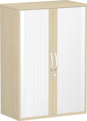 Produktbild von Geramöbel Querrollladenschrank Oberboden 25 mm, mit Standfüßen, abschließbar, 800x425x1182, Silber/Ahorn, S-383110-SA