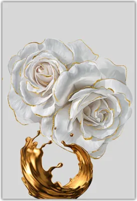 Produktbild von TPFLiving Kunstdruck LW-32 (OHNE RAHMEN) Poster - Leinwand - Wandbild - Hochauflösender Giclée-Druck, langlebig und hochwertig - Weiße Rose mit goldenem Blatt  -  - Größe: 21x30cm