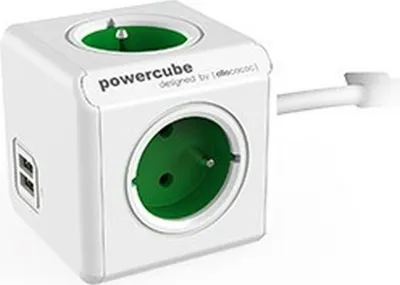 Immagine prodotto di Cavo di prolunga, ciabatta Allocacoc PowerCube Extended USB 1,5 m FR - verde, 4x 230V, 2x USB-A, 2,1A