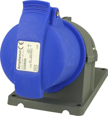 Immagine prodotto di Amphenol Presa a muro CEE da 32 ampere a 4 poli (3P+PE) femmina, codifica 9h blu 200/250 V frequenza 50 e 60 Hz - 1 pezzo