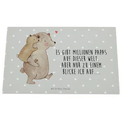 Produktbild von Mr. & Mrs. Panda Schneidebrett Aus Glas Papa Bär - Grau Pastell - Geschenk, Muttertag, Geburtstag, Schneidbrett, Vatertag, Hackbrett, Schneidplatte