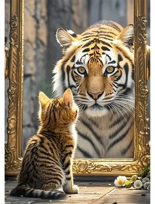 Produktbild von Diamond Painting Set - Motiv Tiger und Kätzchen - Bastelset für Erwachsene