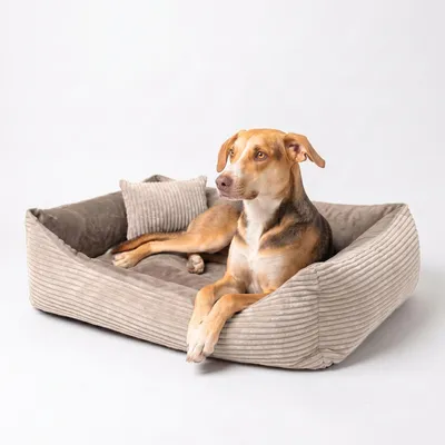 Produktbild von 4L Textil MOLLY Kuscheliges Cord Hundebett große Hunde Hundekorb Cord Hundekissen flauschig Hundekörbchen Cord (120x100 cm, Braun)