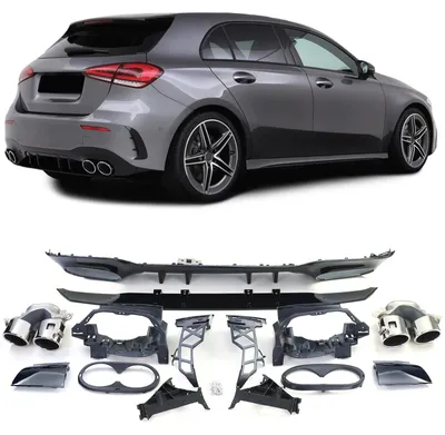 Für Mercedes A Klasse W177 2018- Heckdiffusor Stoßstange + 4 Rohr Endrohre Chrom in der Farbe Chrom von Carparts-Online GmbH