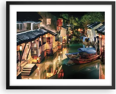 Produktbild von Gerahmtes Poster - Schwarzer Rahmen - Chinesisch Stadt Nacht - 50x40 cm - Wand Bild - Wanddeko - Wandbilder - Kunstposter - Wandposter - Bilderrahmen - Bilder - Kunstdruck - P2BAA50x40-4657