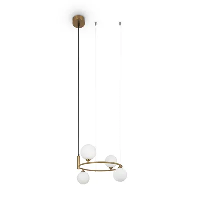 Zdjęcie produktu dla Lampa wisząca, metal, kolor mosiądz, białe szkło, wysokość 178 cm