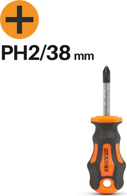Produktbild von Kurzer Kreuzschlitzschraubendreher PH2 - Kreuzschlitzschraubendreher 38 mm - Chrom-Vanadium-Stahl - rutschfester Griff - Aufhängeöse [10525].