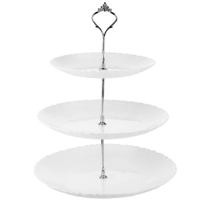 Produktbild von Tortenplatte 3-stöckig Weiß Glas – Servierplatte für Kuchen, Obst & Desserts