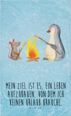 Produktbild von Mr. & Mrs. Panda Wandbild Pinguin Lagerfeuer - Eisblau - Geschenk, Liebe, Marshmallows, Wandteppich, Bildteppich, Wandtuch, Gobelin, Arbeit, Tapestry, Job