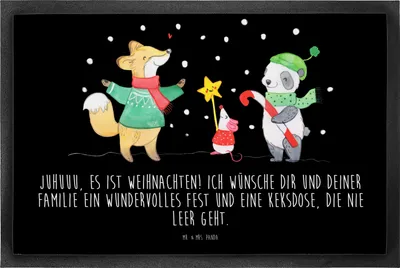 Produktbild von Mr. & Mrs. Panda Schmutzfangmatte Winter Weihnachtsfreude 50 x 75 cm - Schwarz - Geschenk, Weihnachten, fußmatte, Fussmatte, Gummimatte, Vorleger, Weihnachtsmann, Fuchs