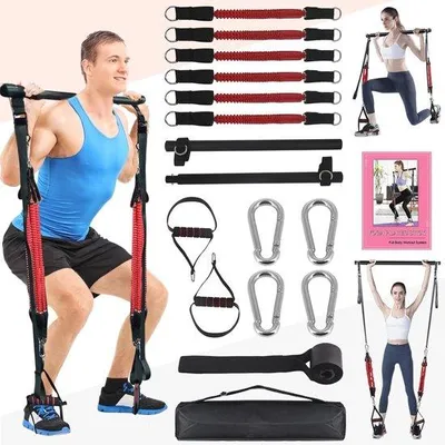 Produktbild von Famanu Pilates Widerstandsband und Toning Bar - Verstellbar, Multifunktional