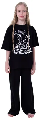 Produktbild von Mädchenpyjamas Teddy Bear kurze Ärmel, lange Hose - Schwarz - 140