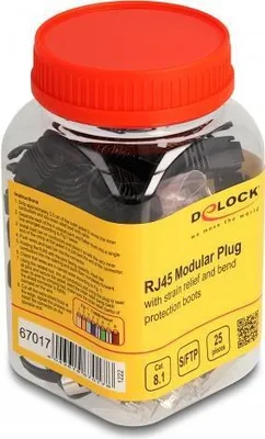 Productafbeelding van Delock RJ45 modulaire connector met trekontlasting, Cat.8.1 en beschermkap tegen kabelbreuk, set van 25 stuks