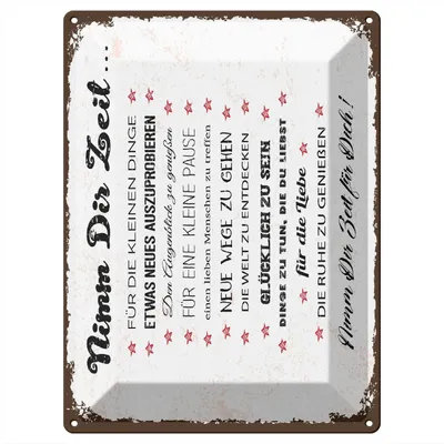 Produktbild von Blechschild Wandbild in : Brillante Farben, Größe 30 x 40 cm Motiv Blechschild Spruch 30x40 cm Nimm dir Zeit für 12 Ratschläge Deko Schild