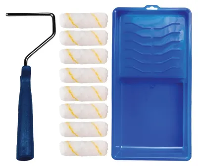 Immagine prodotto di Set di rulli per vernici di alta qualità - Kit da pittura da 10 pezzi - Mini vassoio in plastica per vernici