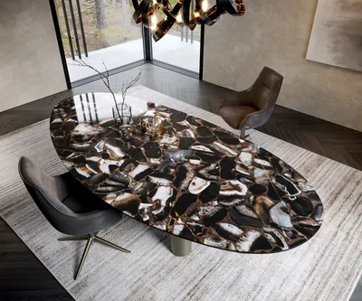 Produktbild von DELIFE Esstisch Edge Oval 280x130 Keramik Iris FMG Agatablack Troa Metall Effektfinish Titan