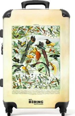 Produktbild von NoBoringSuitcases.com® Großer Koffer - Natur - Vintage - Vögel - Illustration - Millot - Kombinationsschloss TSA - Hartschalen Trolley 4 Rollen - 72 liter - Reisekoffer - 66 cmKoffer Mittelgroß 67x43x25 cm, 72L,