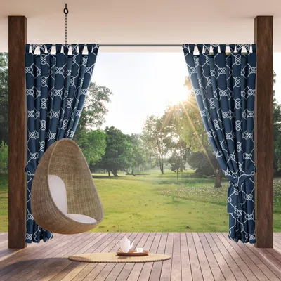 Zdjęcie produktu dla EUROFIRANY | Zasłona ogrodowa - 155x200 cm - Ciemnoniebieska - Wodoodporna - Wzór morski - Wytrzymała i elegancka