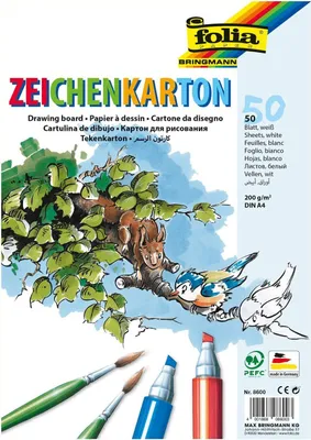 Produktbild von folia Zeichenkarton DIN A4 200 g/qm weiß 50 Blatt