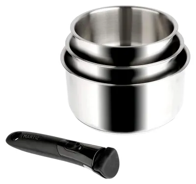 Produktbild von Kochtopfset, 3 Töpfe, 16 + 18 + 20 cm, abnehmbarer Griff, für Induktionsherde geeignet