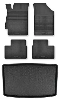 Image de Tapis en caoutchouc + bac de coffre pour Kia Stonic 2017- (plancher haut) – 5 pièces, noirs, semi-universel, adapté