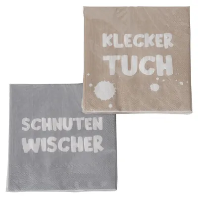 Produktbild von 2 x 20 Servietten 'Schnutenwischer & Kleckertuch' grau, hellbraun, weiß