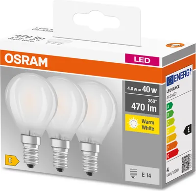 Immagine prodotto di OSRAM LED filamento a goccia E14 4W 470lm 2.700K opaco 3pcs