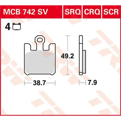 Diagram and specifications for a motorcycle brake pad.