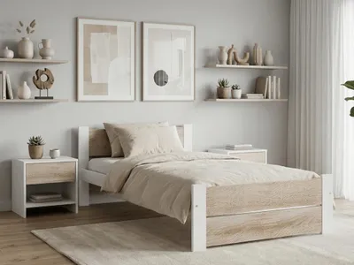 Produktbild von IKAROS Doppelbett 90 x 200 cm, weiß/Sonoma-Eiche, Matratze: Sommera Matratze 18 cm, Lattenrost: Ohne Lattenrost