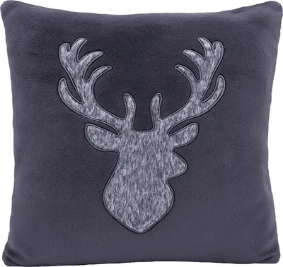 Produktbild von Heimtexland Dekokissen Hirsch Landhaus Soft Flanell Kissen gefüllt Fell-Imitat Hirschkopf Chalet Hüttenstil Kuschelkissen 45x45 Geschenkidee Weihnachten Typ903 grau