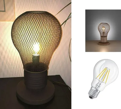 Produktbild von Tischleuchte GLÜHBIRNE rostfarbig , Retro Loft Tischlampe ,Landhaus Bodenlampe , Vintage Industrie Leuchte , Lampe inkl. Filament LED !