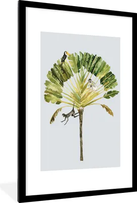 Produktbild von MuchoWow® Gerahmtes Poster Dschungel - Palme - Vogel 60x90 cm - Poster mit Schwarzem Bilderrahmen Wandposter Rahmen Foto Bilder - Dekoration - Wandposter Wohnzimmer - Hochwertig