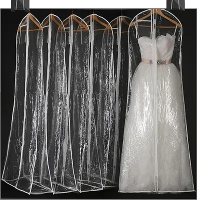 Produktbild von 5 Stück Lange Kleidersäcke – 180 x 70 x 30 cm, mottenfest, mit Reißverschluss für Kleider & Anzüge, transparent