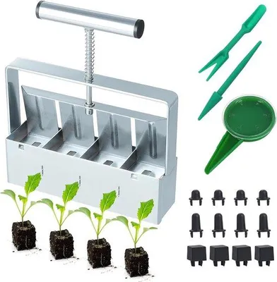 Produktbild von Famanu Handheld Erdblocker Set 8 Stück - Ideal für Blumen und Pflanzen mit Saatset und Sämaschine (5 cm)