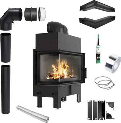 Immagine prodotto di Inserto camino ad angolo KRATKI FLOKI sinistro 10kW Ø200 nero set di chiusura
