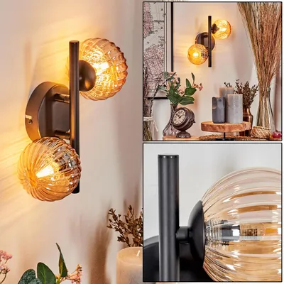 Produktbild von Isorella Wandlampe aus Metall/Riffelglas in Schwarz/Bernsteinfarben
