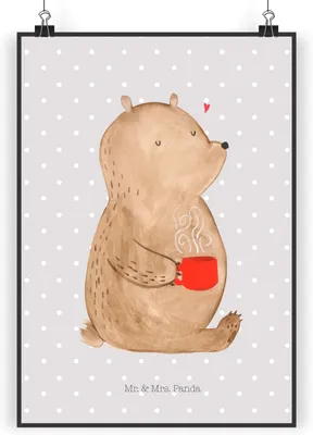 Produktbild von Mr. & Mrs. Panda Bild Bär Kaffee DIN A4 - Grau Pastell - Geschenk, Bären, drucke, Teddy, Coffee, Wanddekoration, Wandbild, Motivation, wanddeko, Kunstdruck, Guten Morgen