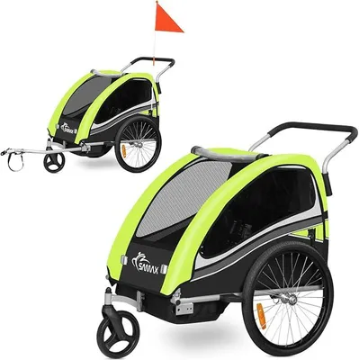 Produktbild von Fahrradanhänger Jogger 2in1 360° drehbar Kinderanhänger Kinderfahrradanhänger Transportwagen für 2 Kinder - Black Edition