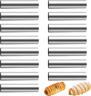 Immagine prodotto di Stampo da forno in argento per cannoli e croissant, 120 x 20 mm, acciaio inossidabile, 15 pezzi