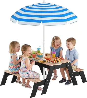 Imagen del producto de Mesa de picnic para niños, arenero con sombrilla, para niños de 3 a 6 años