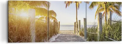 Produktbild von Bild auf Leinwand - Leinwandbild - 3 Teile - Strand Palmen Fußgängerbrücke - 120x40cm - Wand Bild - Wanddeko - Wandbilder - Leinwanddruck - Bilder - Wanddekoration - Leinwand bilder - CA120x40-4171