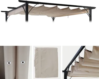 Obrázek produktu pro Náhradní kryt 370x300cm pro střešní pergolu pavilonu HWC-C42 3,5x3,5m  krémový