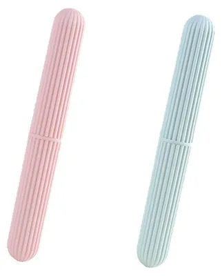 Immagine prodotto di Custodie per spazzolini da denti, set da viaggio, 2 pezzi, rosa e verde, in plastica
