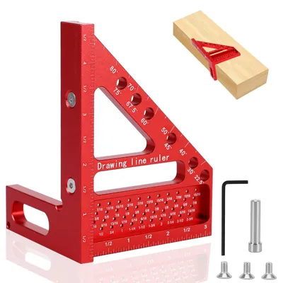 Productafbeelding van Zimmermanshoek - Hoogwaardig meetlint van aluminiumlegering - Voor houtbewerking - Rood