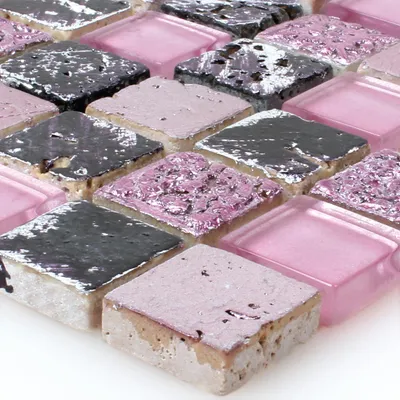 Produktbild von Glas Naturstein Mosaikfliesen Colicos Pink Rosa Schwarz