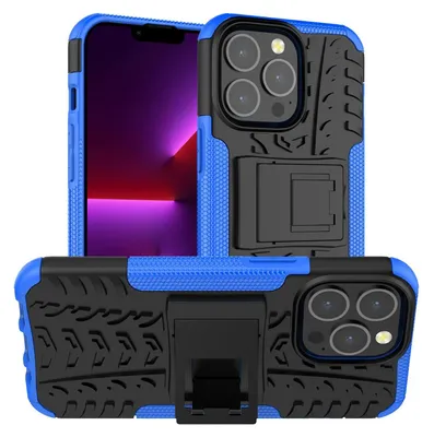 Produktbild von Conie Outdoor Schutzhülle für iPhone 14 Pro Max Hybrid Silikon Hard Case Cover Hülle mit Ständer in Blau