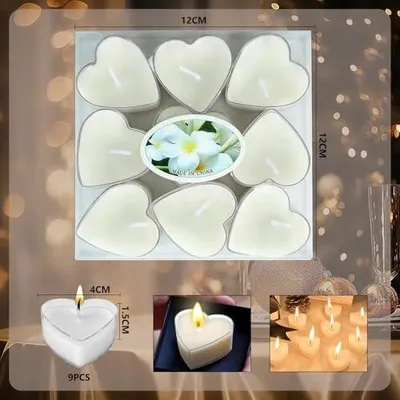 Produktbild von Romantische Teelichter in Herzform, 9 Stück, Dekorationsset für Valentinstag und Hochzeit, Herzkerzen, Weiß
