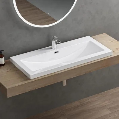 Image de doporro Lavabo Vasque Blanc 100cm à Encastrer Colossum01 Fonte Minérale Solid Surface 100x48x13cm