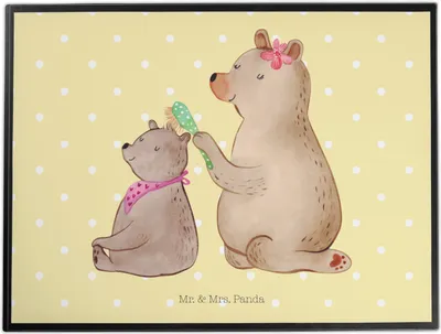 Produktbild von Mr. & Mrs. Panda schreibauflage Bär Kind - Gelb Pastell - Geschenk, Bären, Mama, Muttertag, tischmatten, Unterlage Schreibtisch, schreibtischunterlage, Familie, malmatte